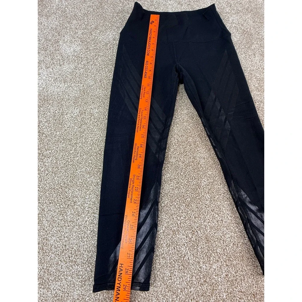 Alo Yoga Womens High Waist Black Chevron Stripe Glossy Leggings Small S Gym Yoga